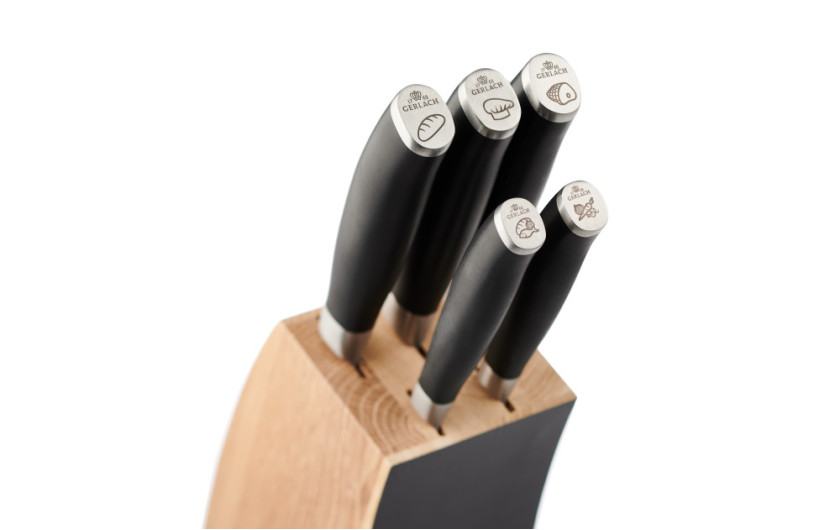 Set of knives in block DECO BLACK + 3 in 1 sharpener