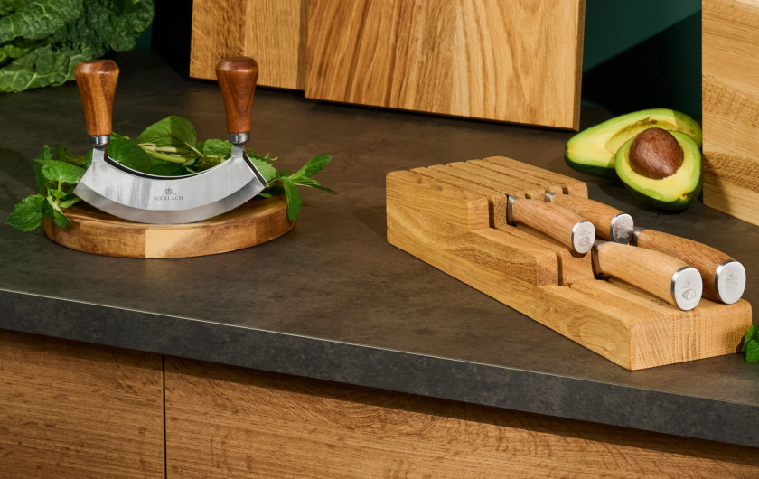 NATUR wooden salt and pepper mill + board + herb chopper